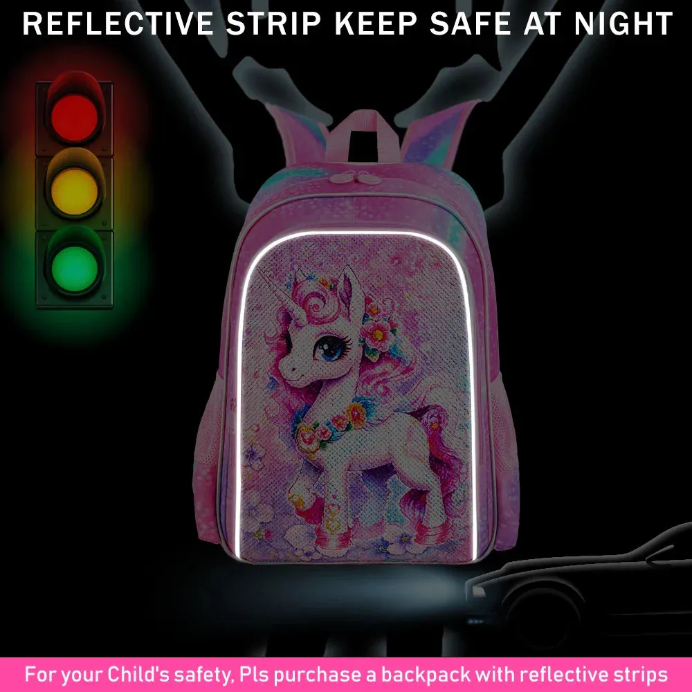 3 Piece Unicorn Backpack Set For Girls 16 Inch Sequin Bookbag Lunch Box Preschool To Elementary