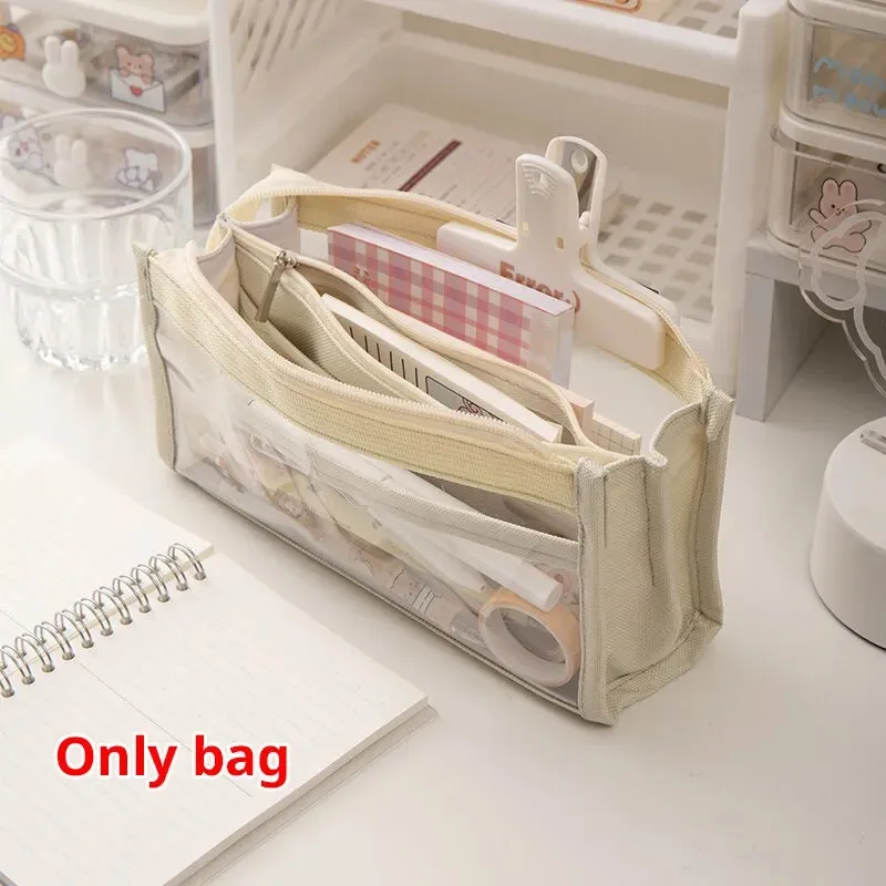 6 Layer Large Capacity Pencil Case Transparent Pvc Storage Bag for Stationery Supplies