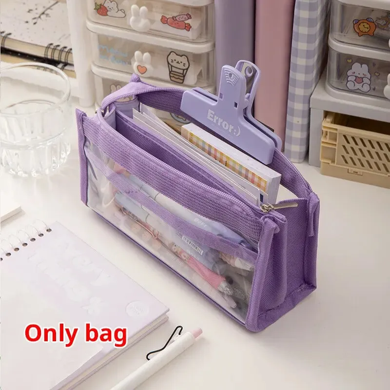 6 Layer Large Capacity Pencil Case Transparent Pvc Storage Bag for Stationery Supplies