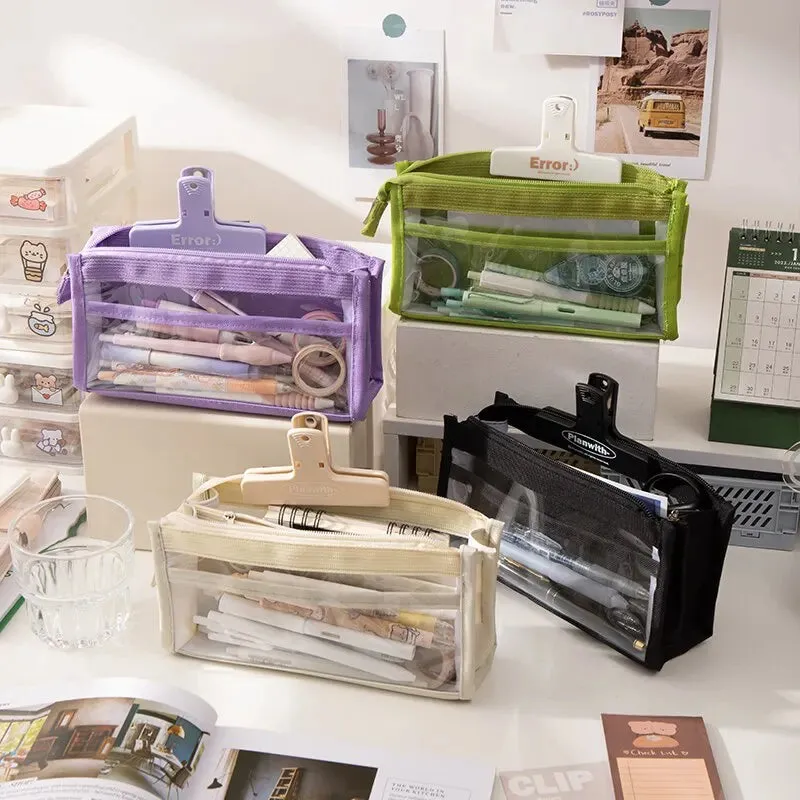 6 Layer Large Capacity Pencil Case Transparent Pvc Storage Bag for Stationery Supplies