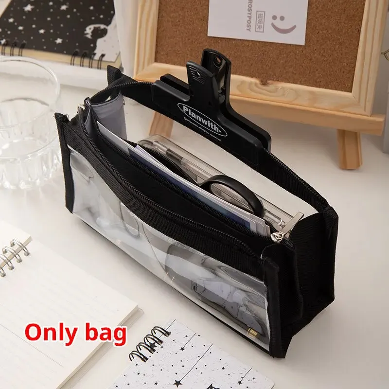 6 Layer Large Capacity Pencil Case Transparent Pvc Storage Bag for Stationery Supplies