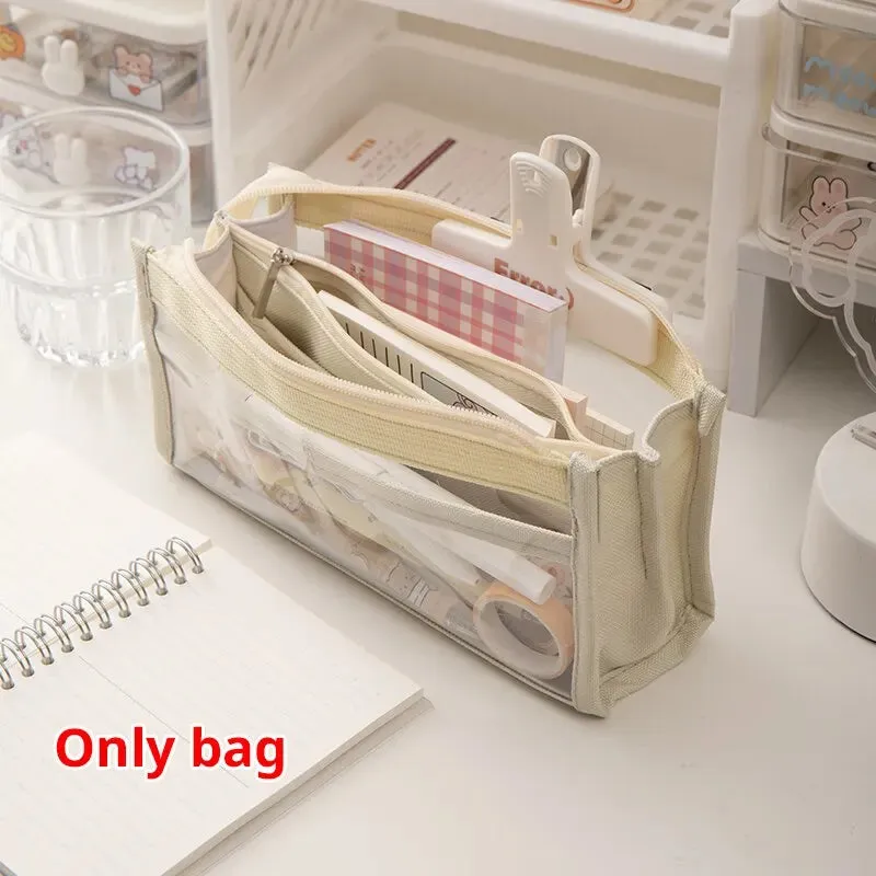 6 Layer Large Capacity Pencil Case Transparent Pvc Storage Bag for Stationery Supplies