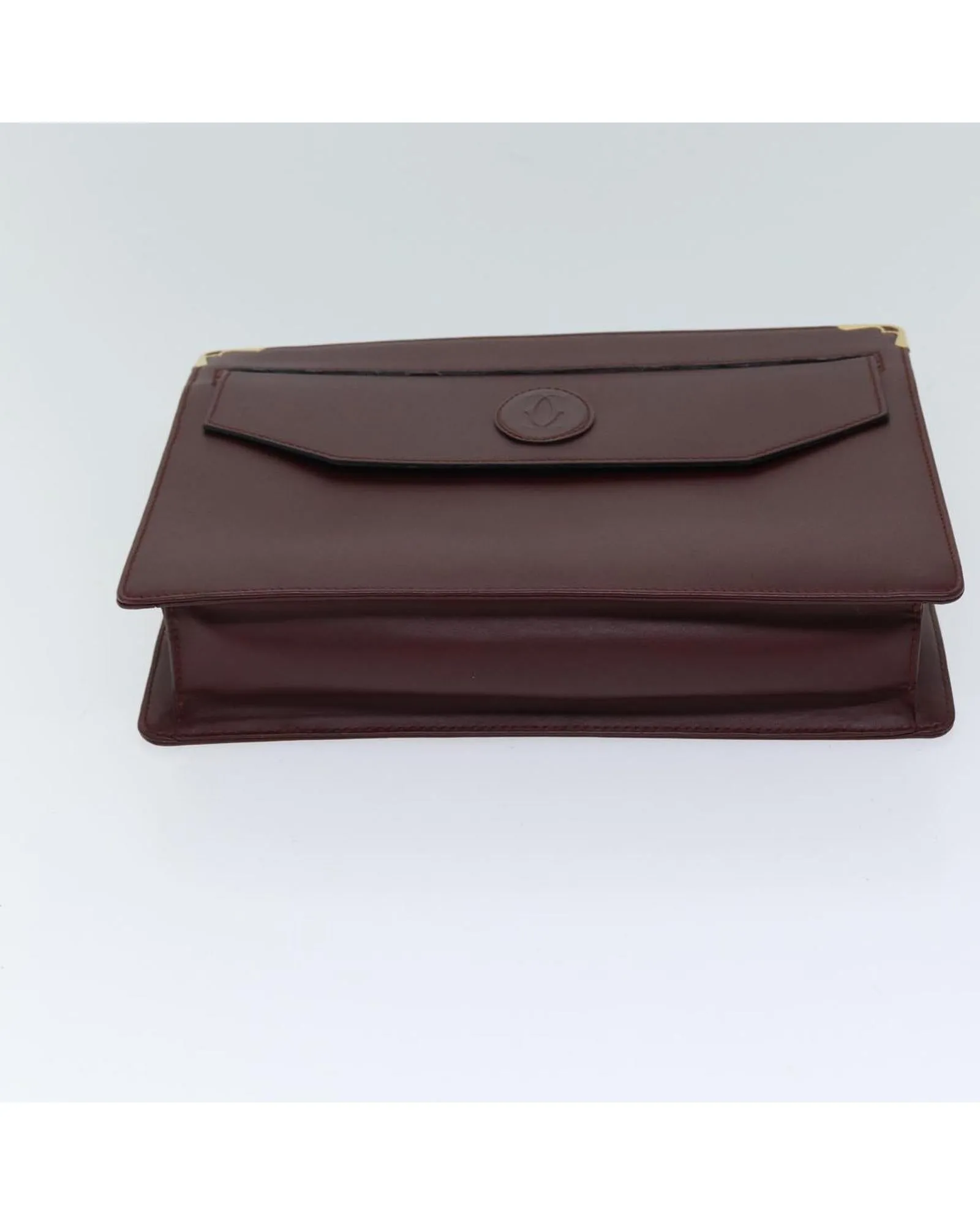 Bordeaux Leather Clutch Bag with Guarantee Card - Rank B
