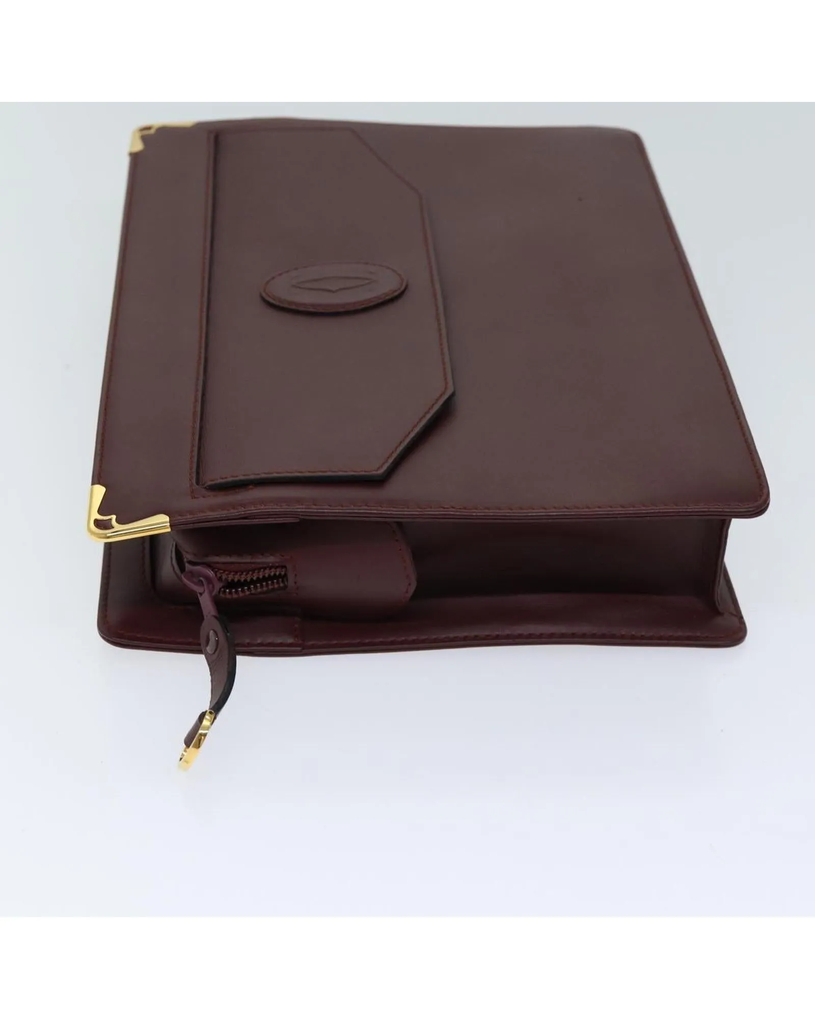 Bordeaux Leather Clutch Bag with Guarantee Card - Rank B