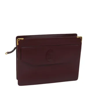 Bordeaux Leather Clutch Bag with Guarantee Card - Rank B