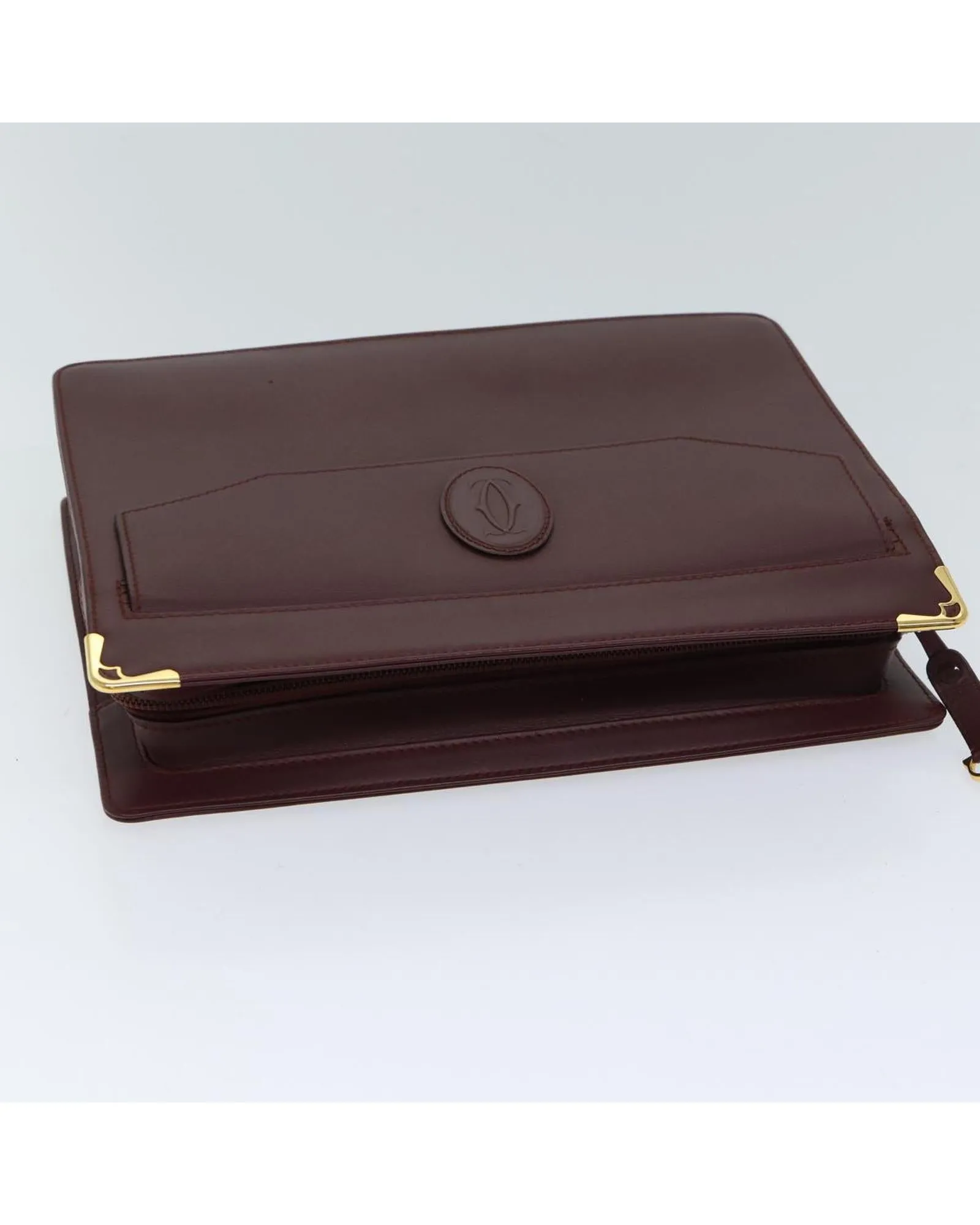 Bordeaux Leather Clutch Bag with Guarantee Card - Rank B