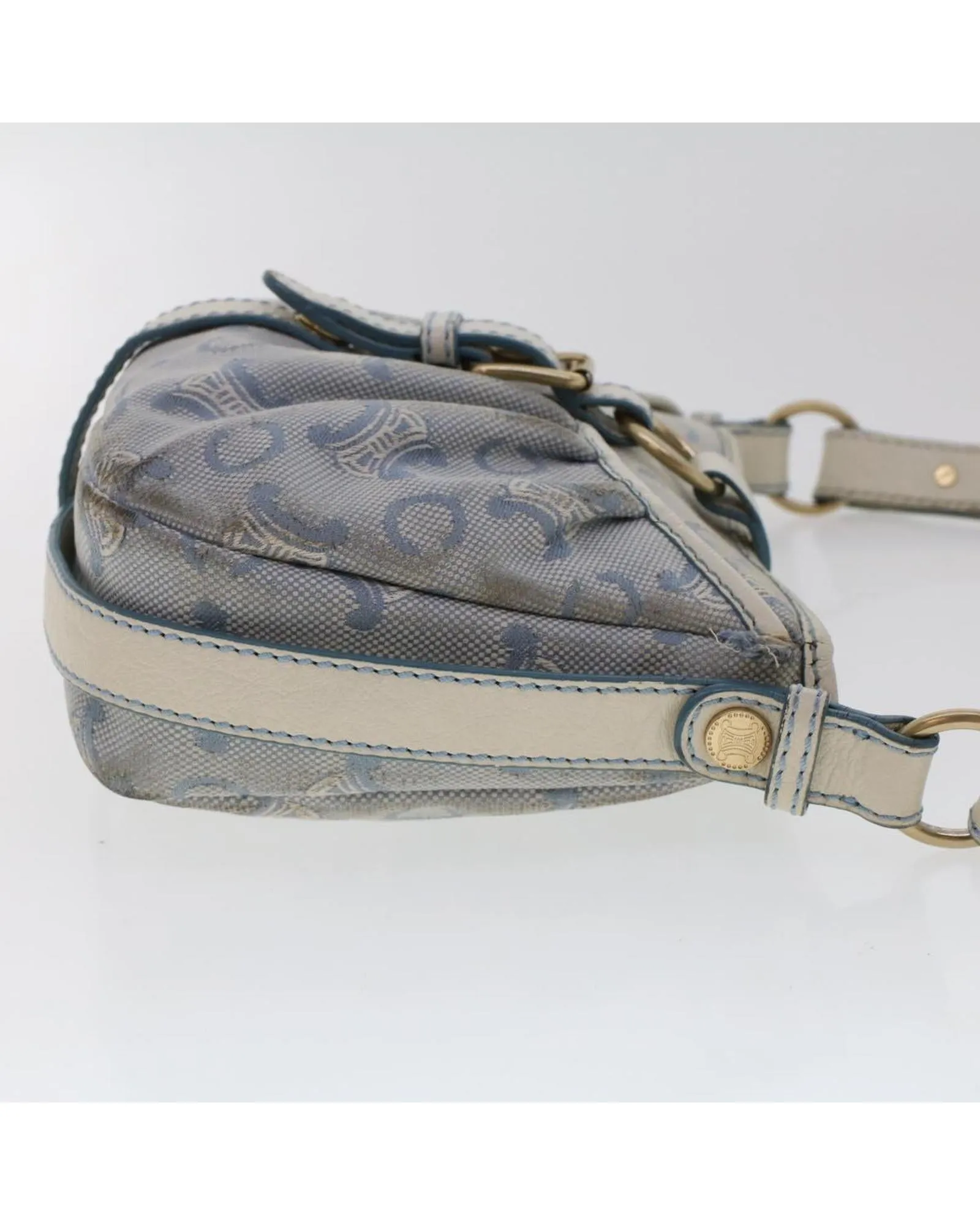 Canvas and Leather Blue Shoulder Bag