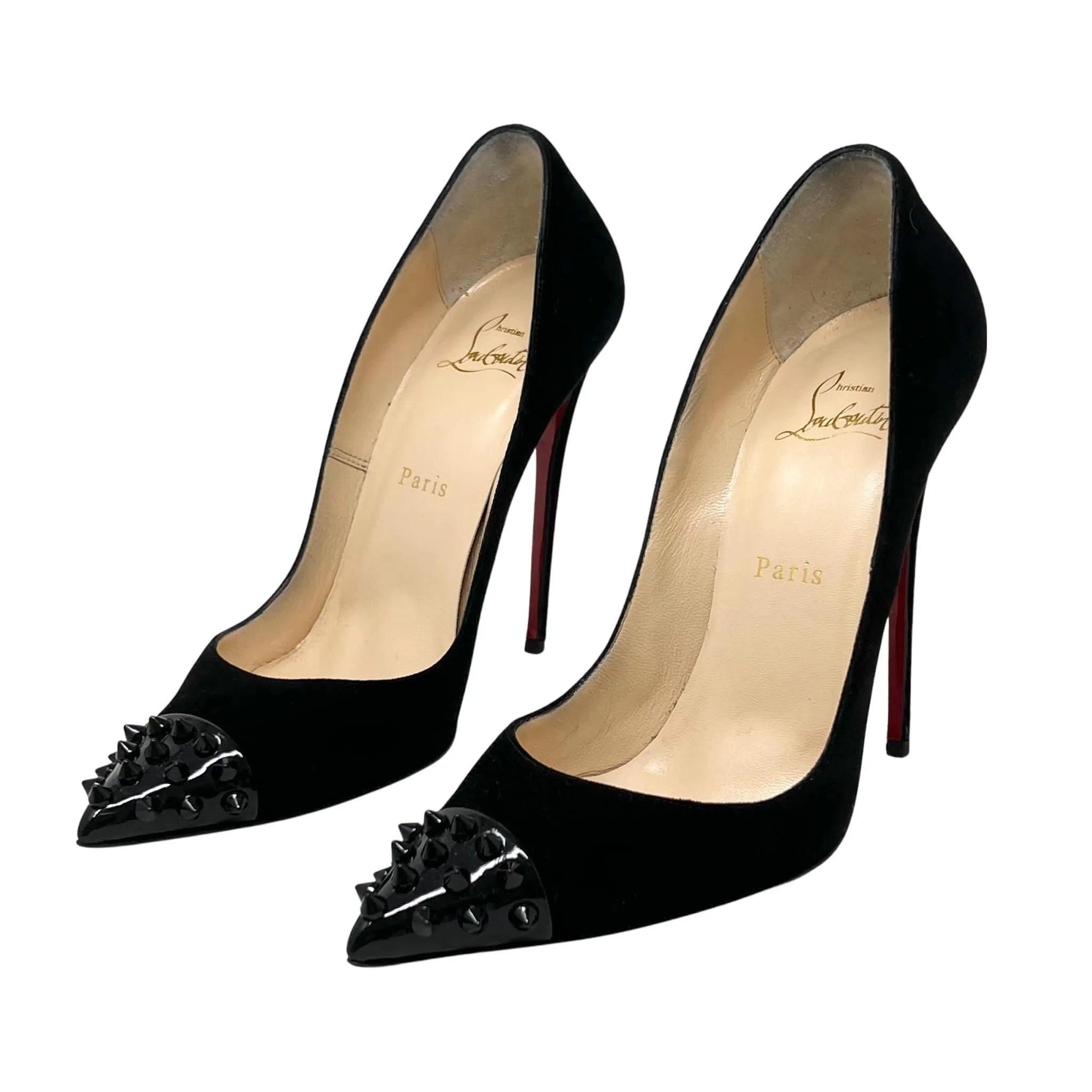Christian Louboutin Black Suede GEO Spike Pumps 38