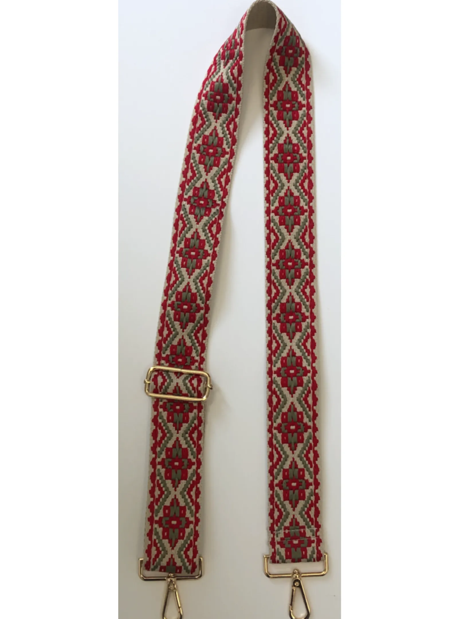 Embroidered Medallion Bag Adjustable Strap - Beige/Red or Blue/Red