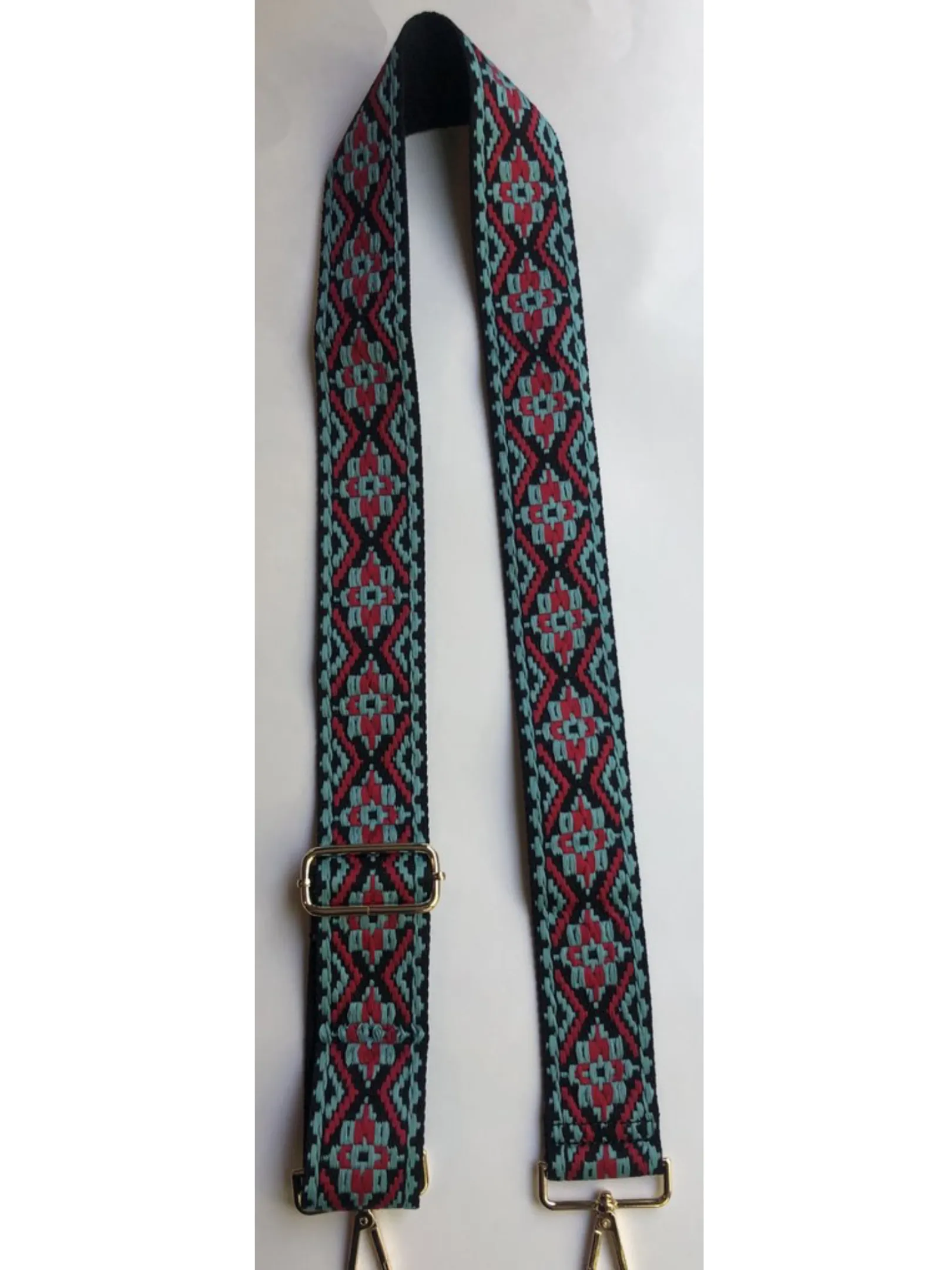 Embroidered Medallion Bag Adjustable Strap - Beige/Red or Blue/Red