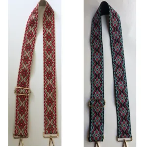 Embroidered Medallion Bag Adjustable Strap - Beige/Red or Blue/Red