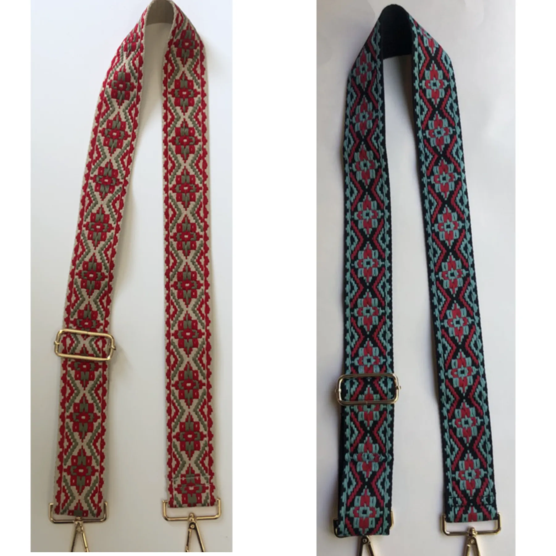 Embroidered Medallion Bag Adjustable Strap - Beige/Red or Blue/Red