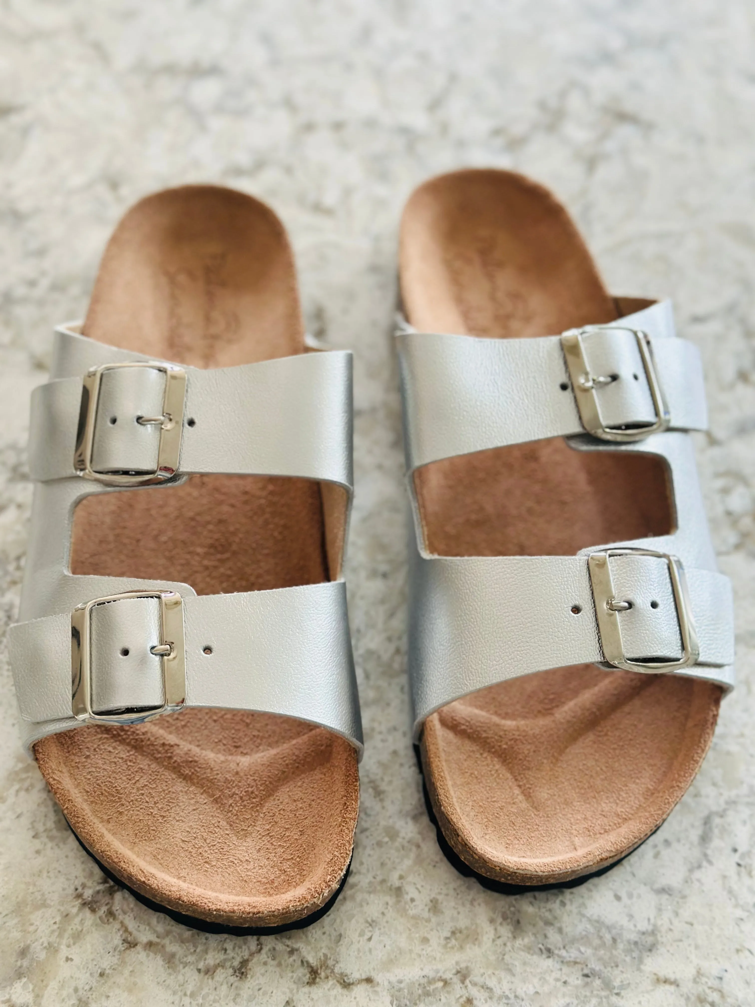 Glastonbury Silver two strap Slide