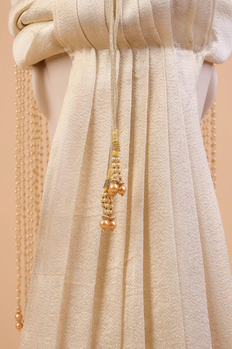 Gold Embroidered Sehra With Glass Drop Beads