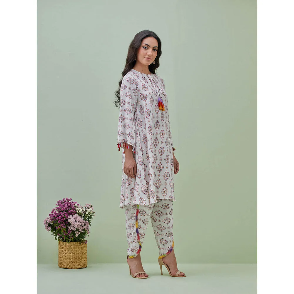 GRASS & SUNSHINE Off White Printed Bohemian Kurta with Dhoti (Set of 2)