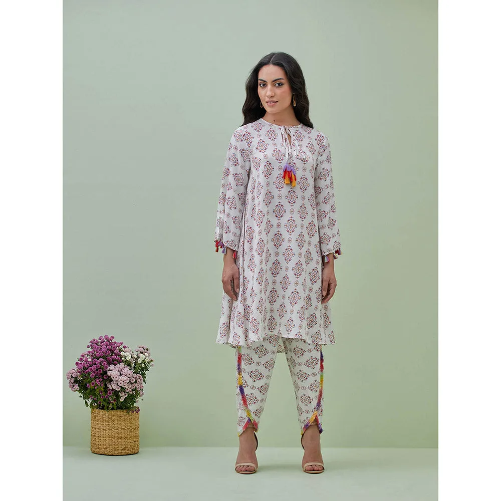 GRASS & SUNSHINE Off White Printed Bohemian Kurta with Dhoti (Set of 2)