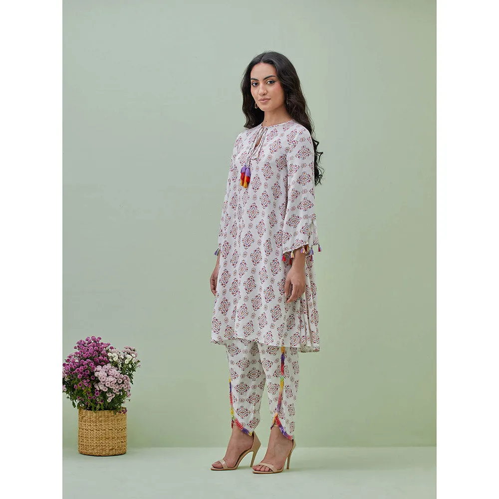 GRASS & SUNSHINE Off White Printed Bohemian Kurta with Dhoti (Set of 2)