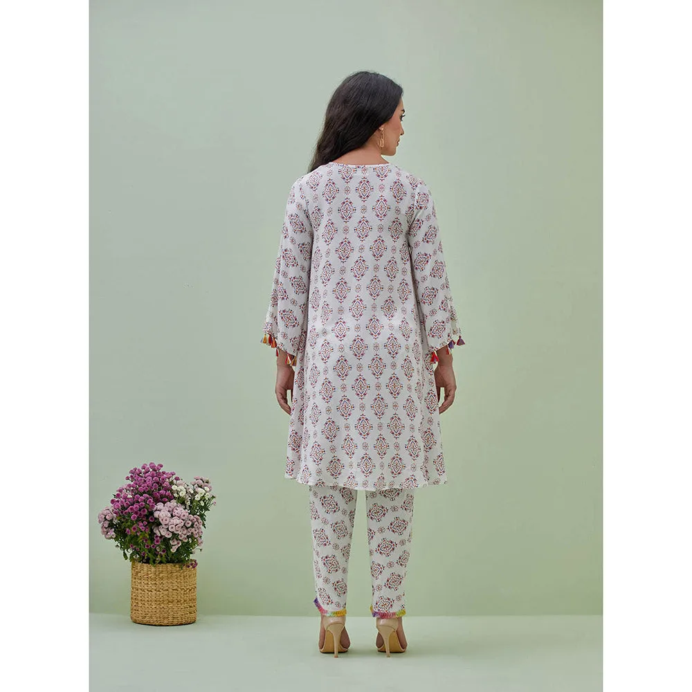 GRASS & SUNSHINE Off White Printed Bohemian Kurta with Dhoti (Set of 2)