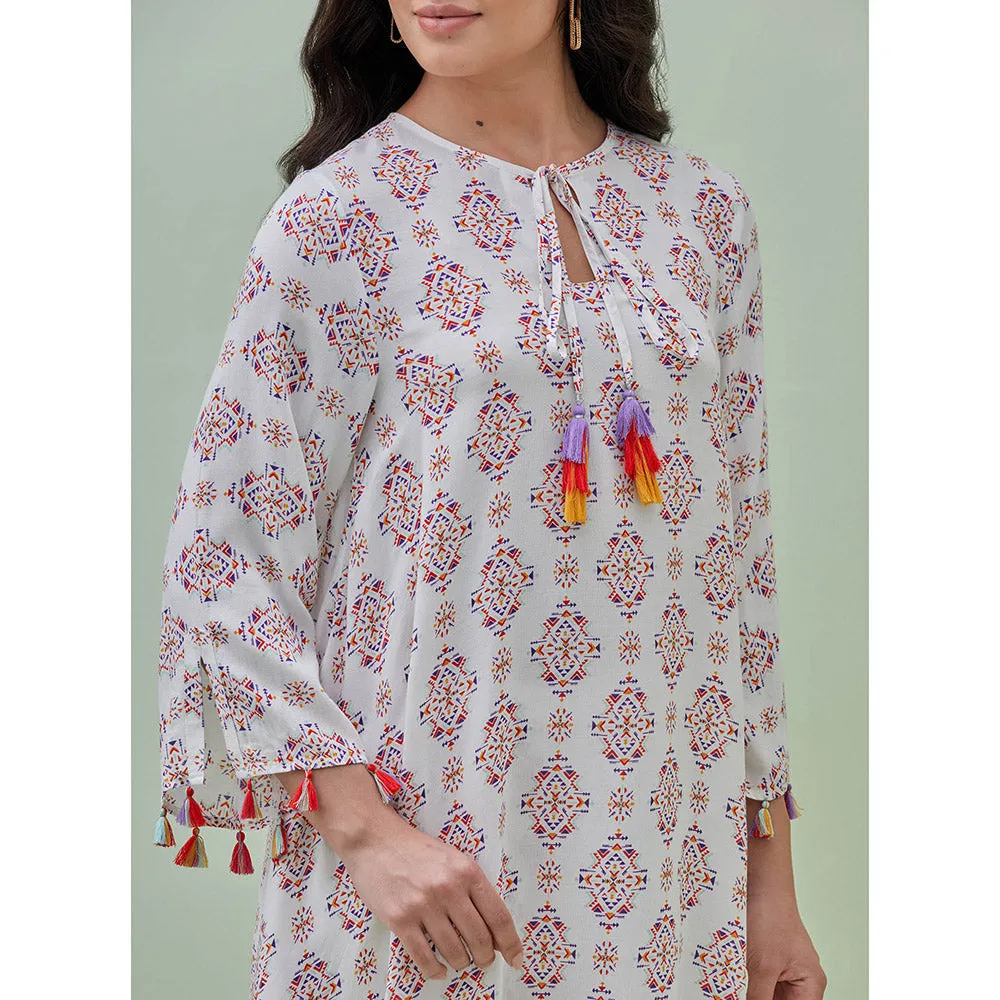 GRASS & SUNSHINE Off White Printed Bohemian Kurta with Dhoti (Set of 2)