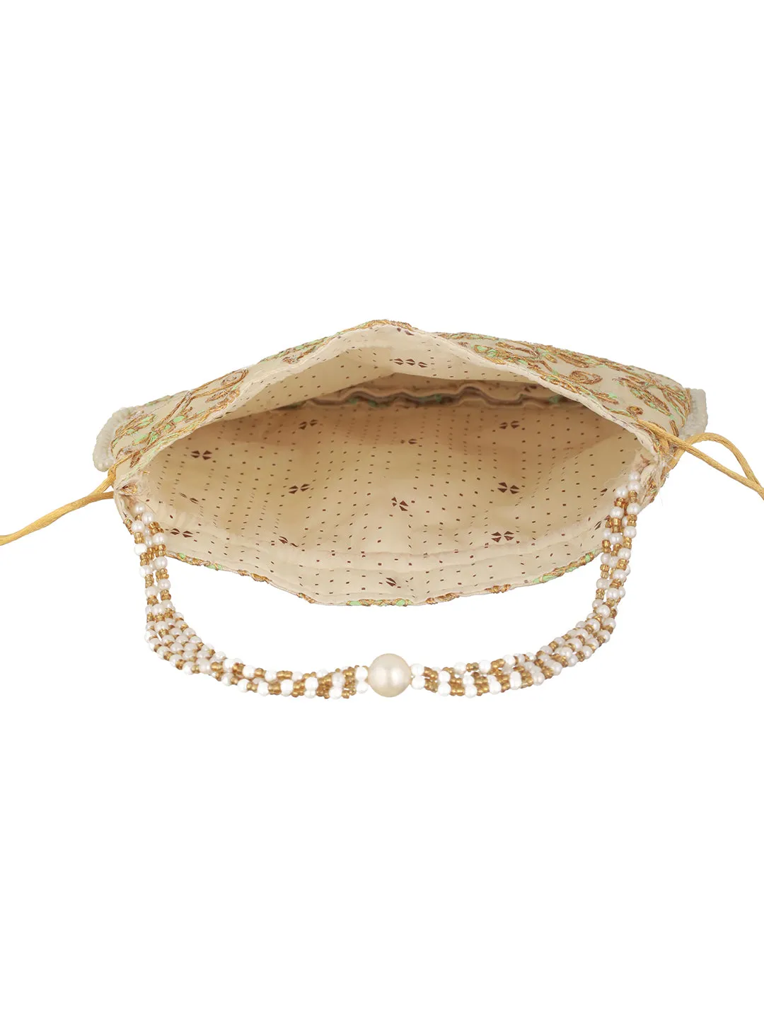 Green & Gold-Toned With Rich Embroidered Potli Clutch