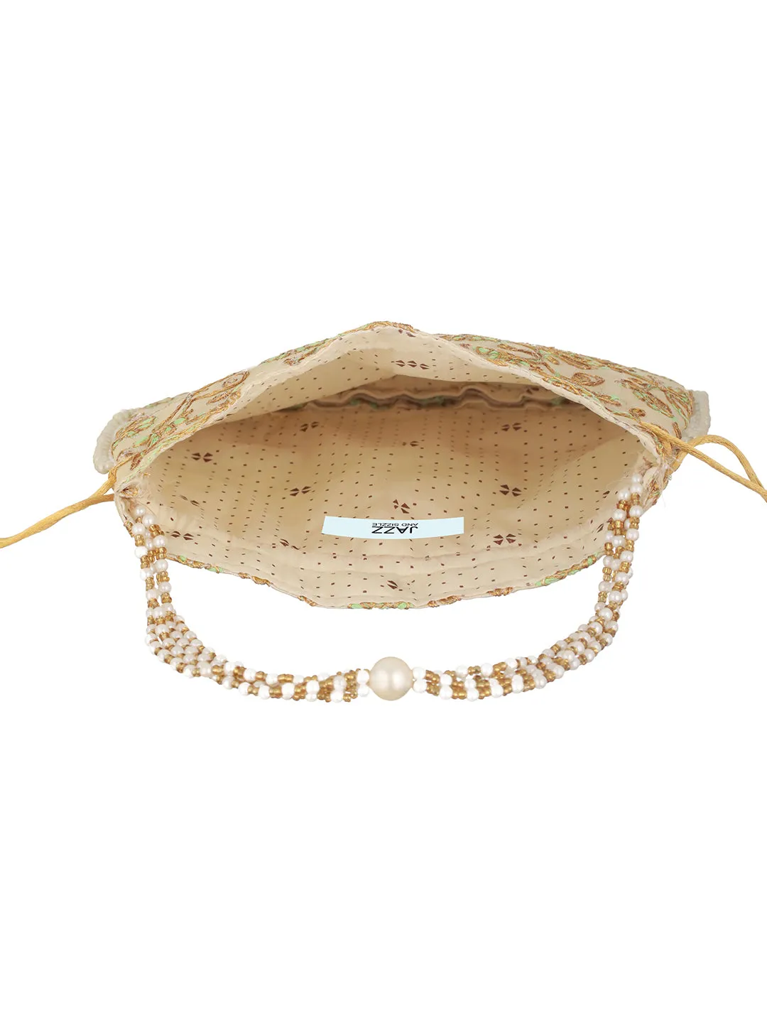 Green & Gold-Toned With Rich Embroidered Potli Clutch