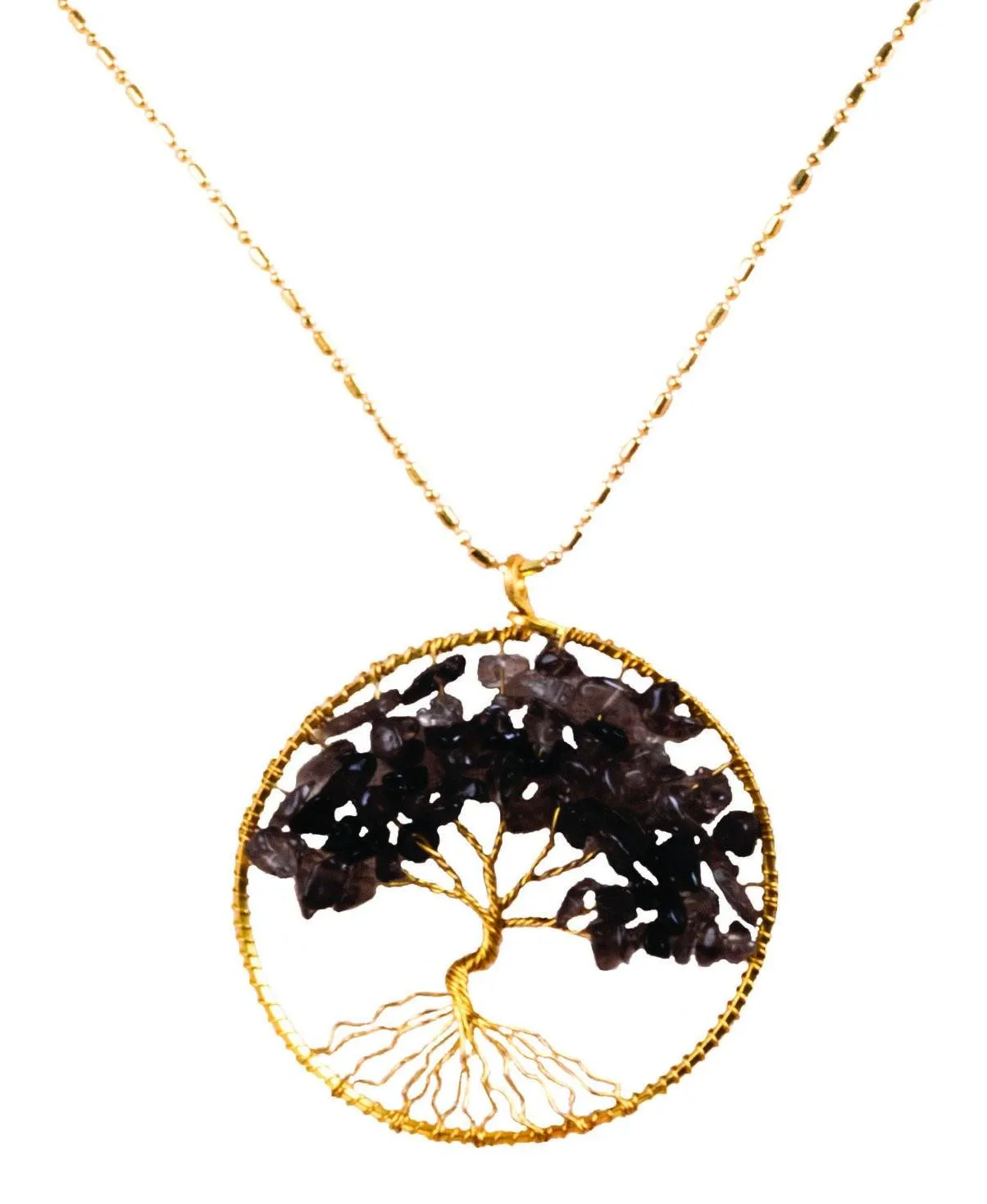 Handmade Necklace Tree of Life Brass with Bead, Crystal and Stone