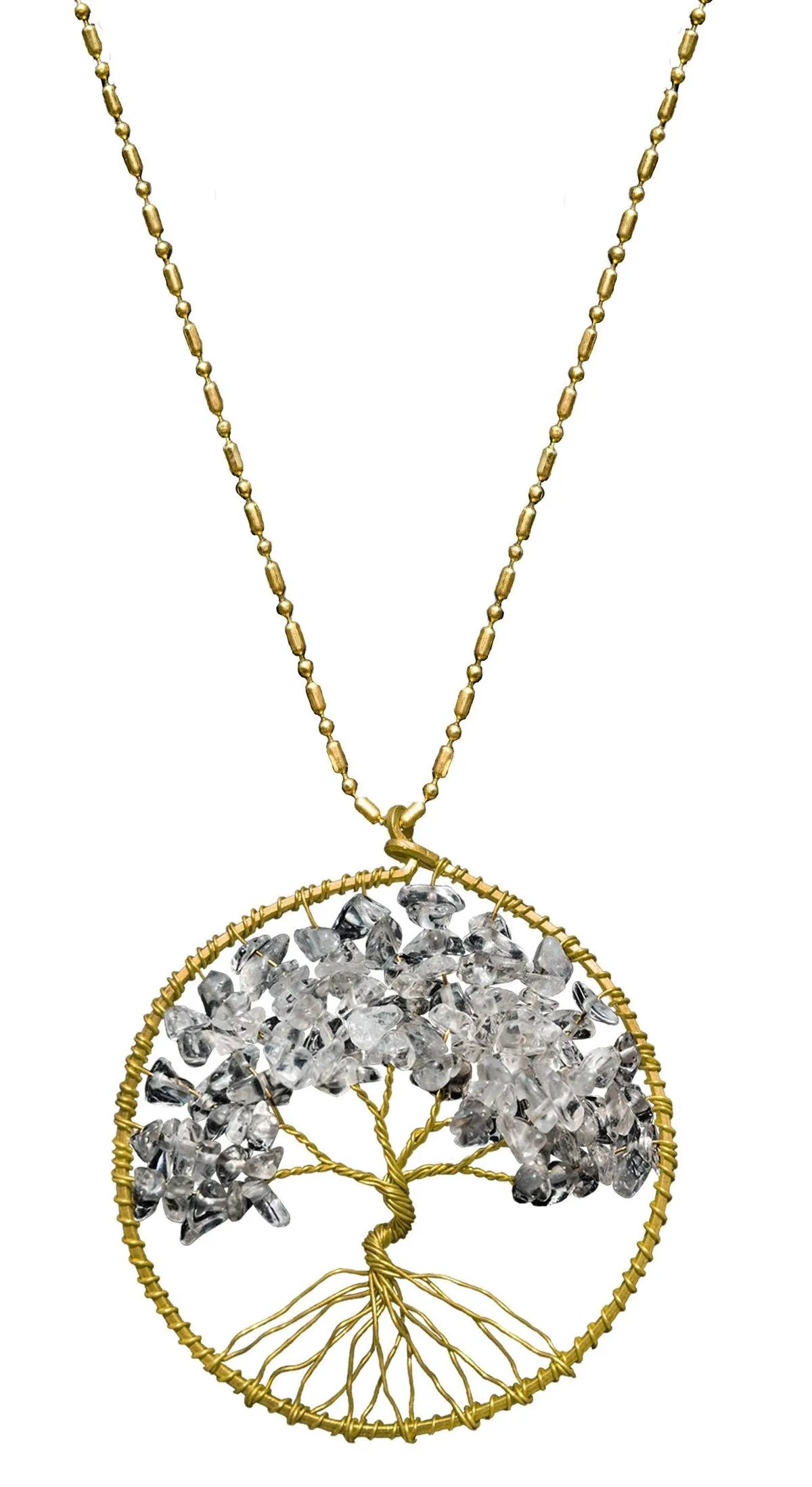 Handmade Necklace Tree of Life Brass with Bead, Crystal and Stone