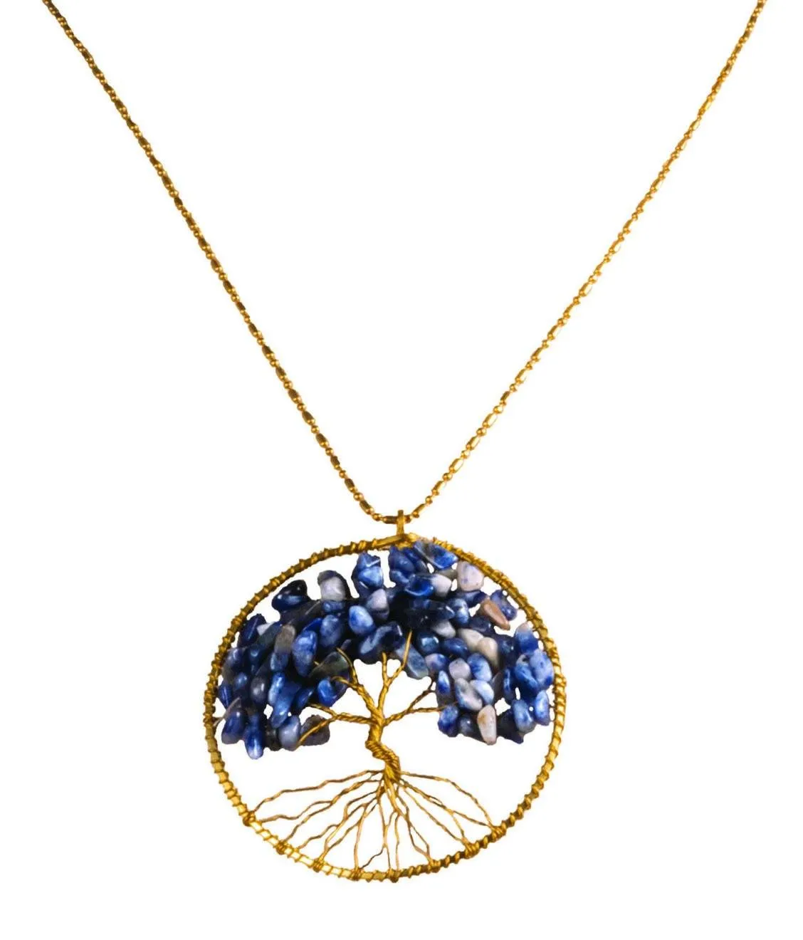 Handmade Necklace Tree of Life Brass with Bead, Crystal and Stone
