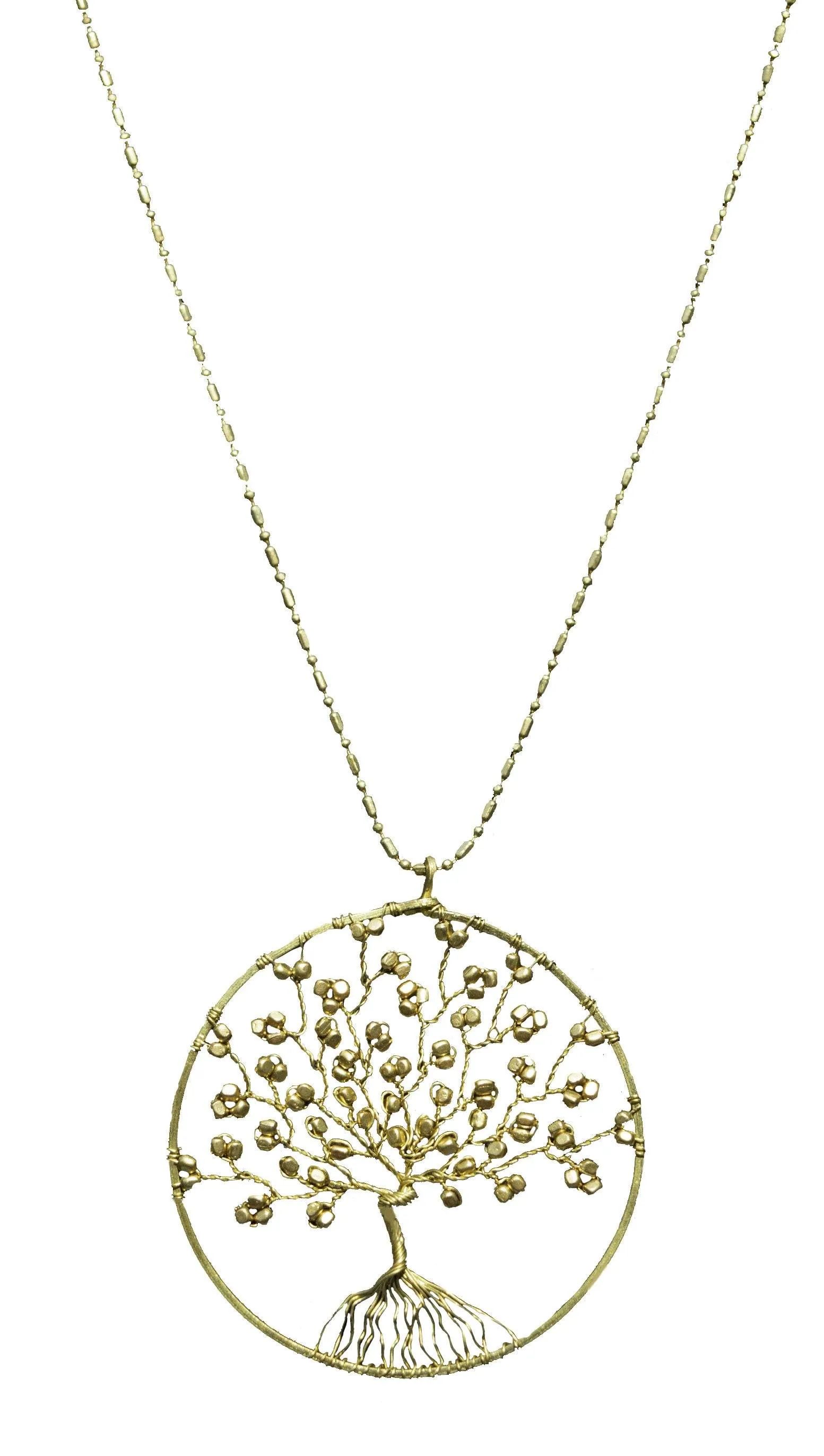Handmade Necklace Tree of Life Brass with Bead, Crystal and Stone