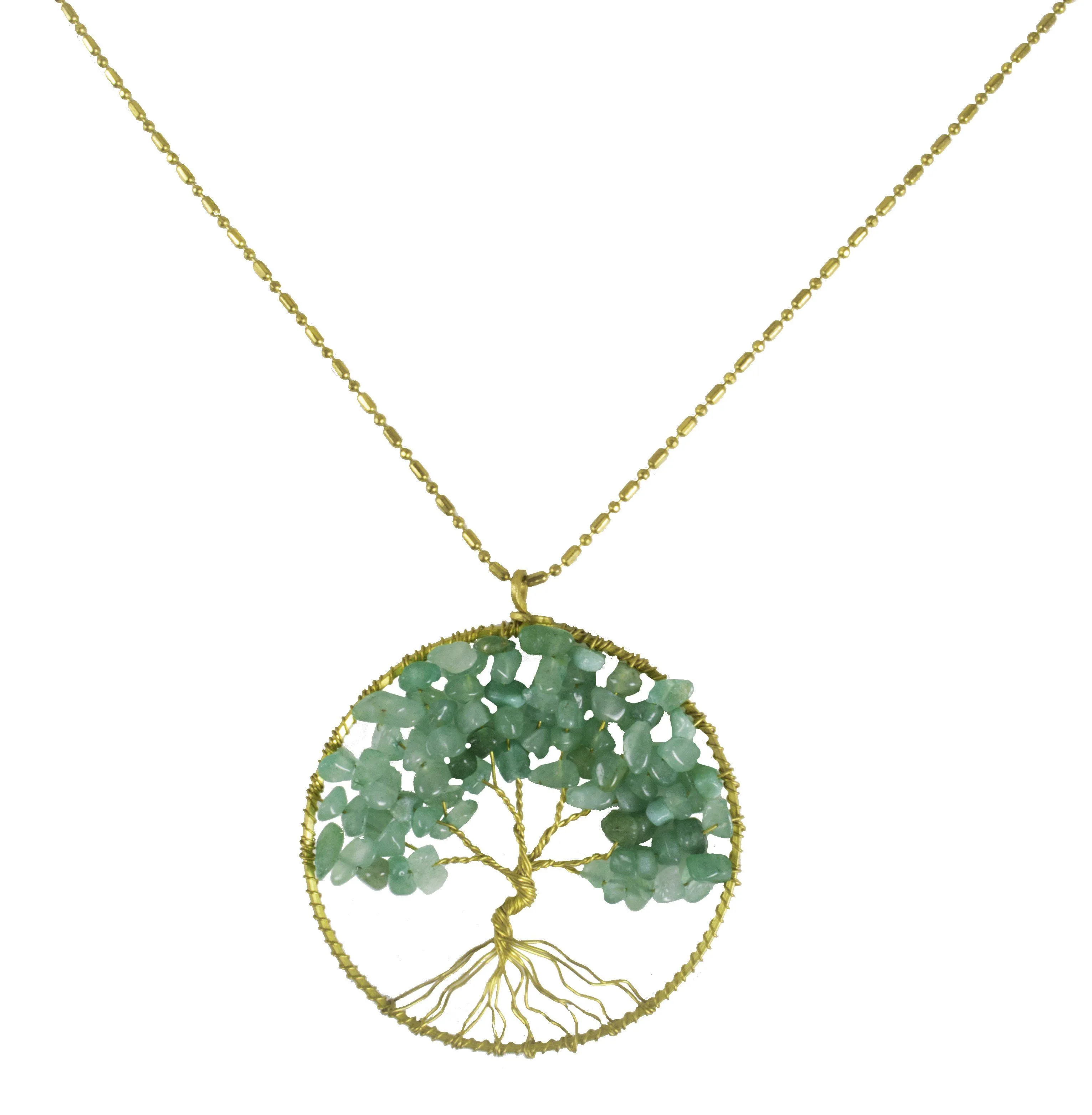 Handmade Necklace Tree of Life Brass with Bead, Crystal and Stone