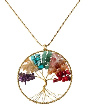 Handmade Necklace Tree of Life Brass with Bead, Crystal and Stone
