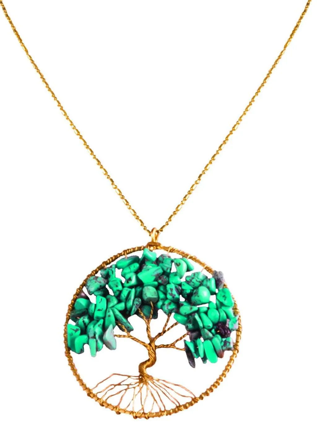 Handmade Necklace Tree of Life Brass with Bead, Crystal and Stone