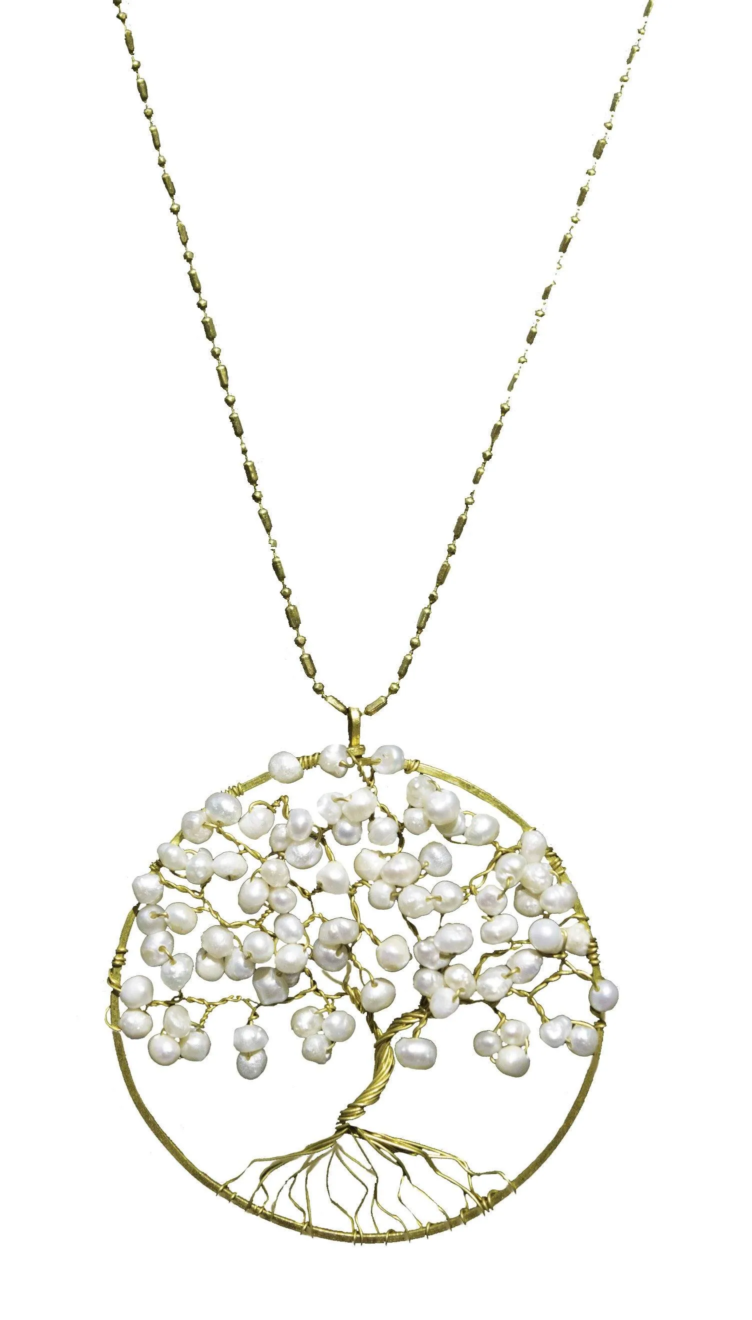 Handmade Necklace Tree of Life Brass with Bead, Crystal and Stone