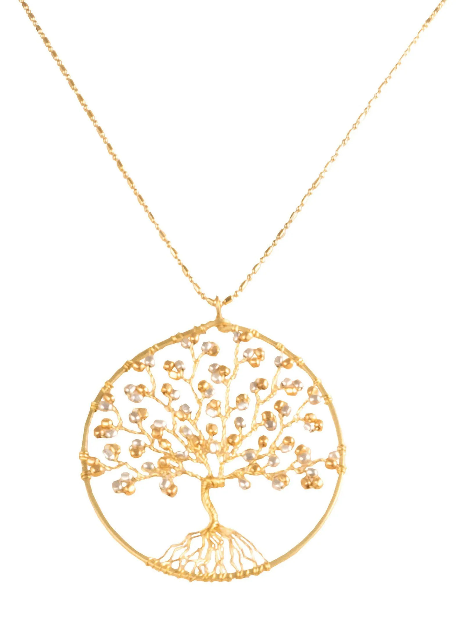 Handmade Necklace Tree of Life Brass with Bead, Crystal and Stone