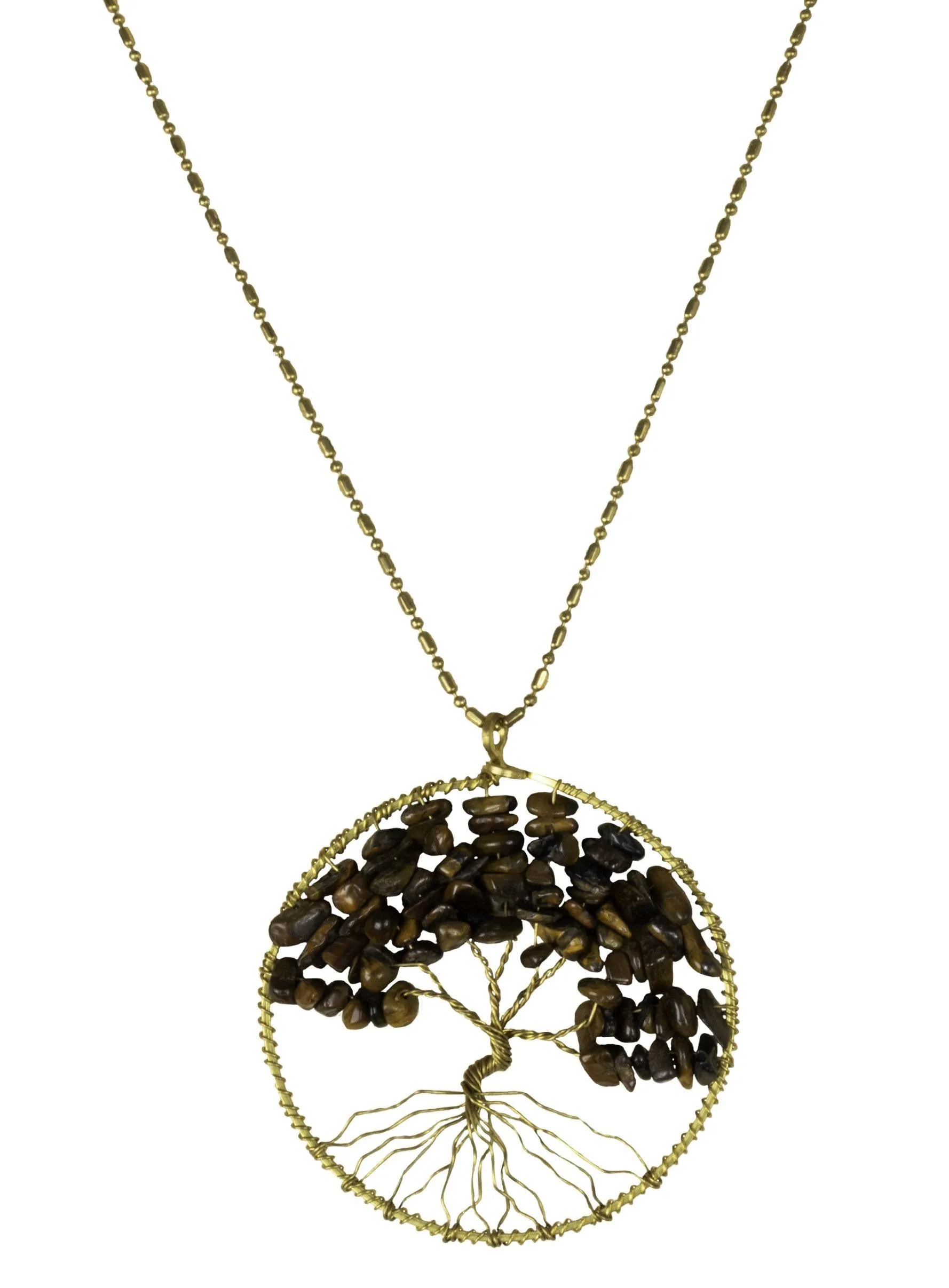 Handmade Necklace Tree of Life Brass with Bead, Crystal and Stone