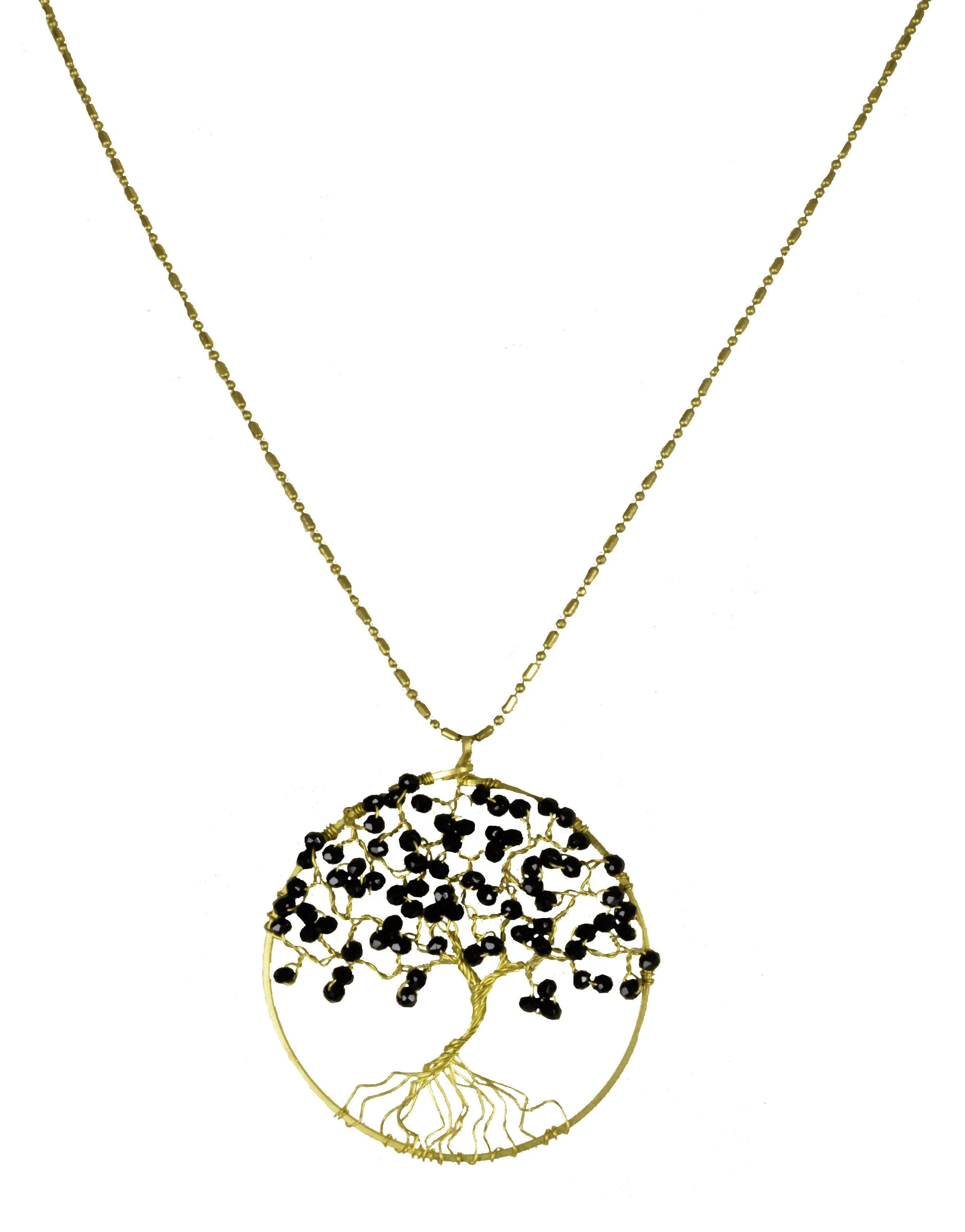 Handmade Necklace Tree of Life Brass with Bead, Crystal and Stone