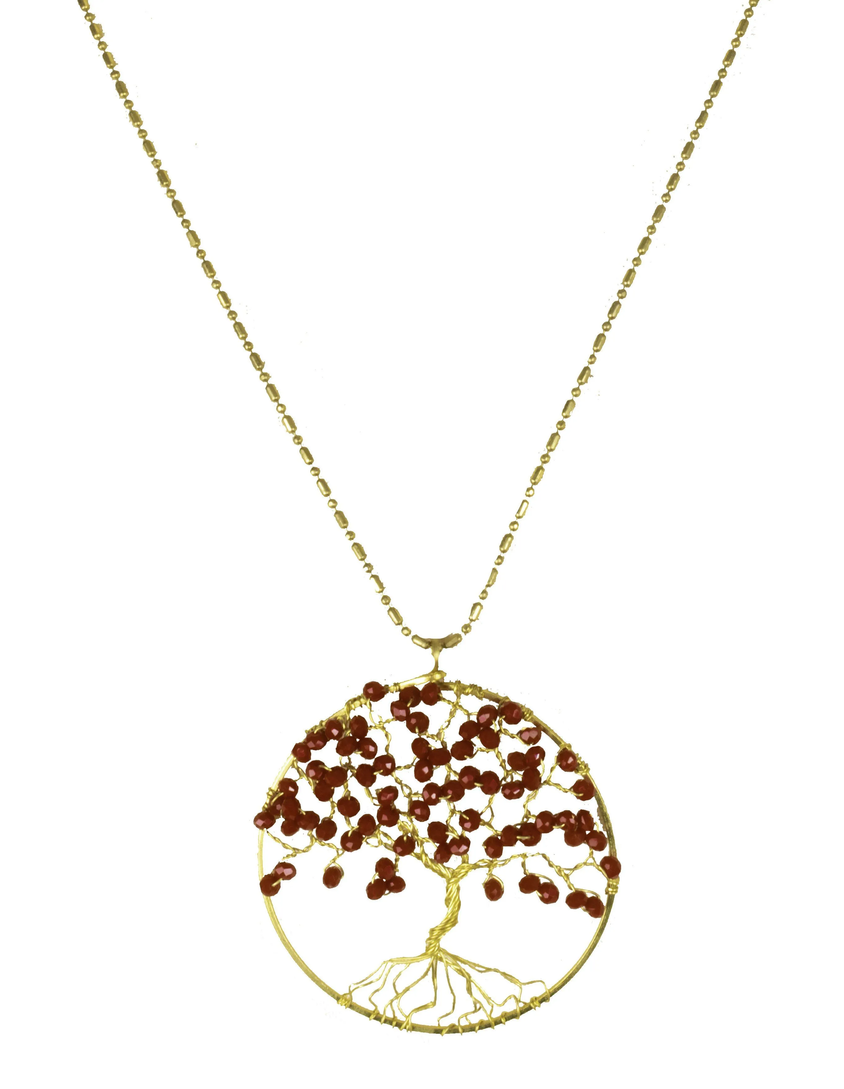 Handmade Necklace Tree of Life Brass with Bead, Crystal and Stone