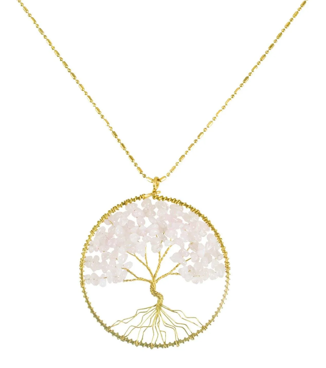 Handmade Necklace Tree of Life Brass with Bead, Crystal and Stone