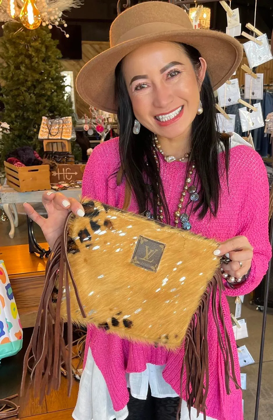 HC Repurposed LV Cowhides with Fringe - 11" x 8.5"