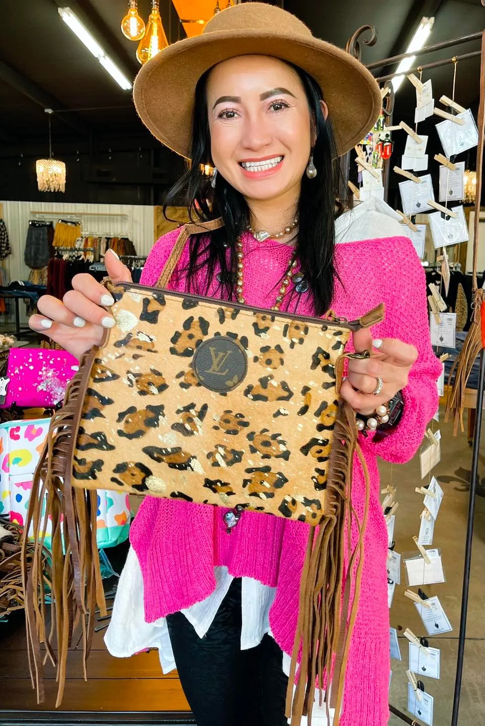 HC Repurposed LV Cowhides with Fringe - 11" x 8.5"