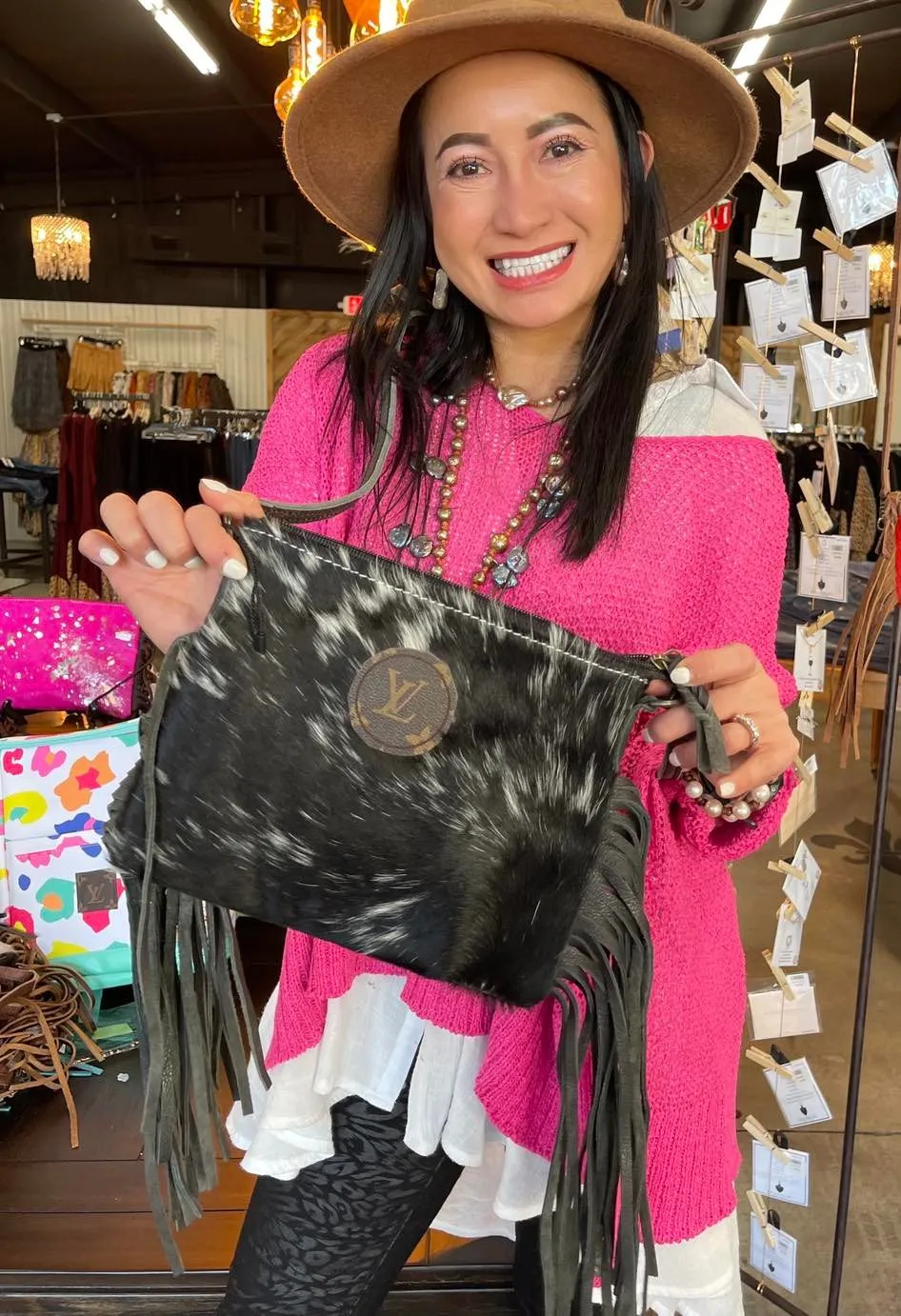 HC Repurposed LV Cowhides with Fringe - 11" x 8.5"