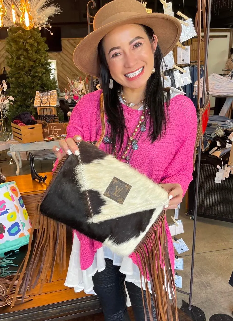 HC Repurposed LV Cowhides with Fringe - 11" x 8.5"