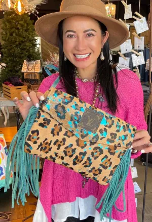 HC Repurposed LV Cowhides with Fringe - 11" x 8.5"