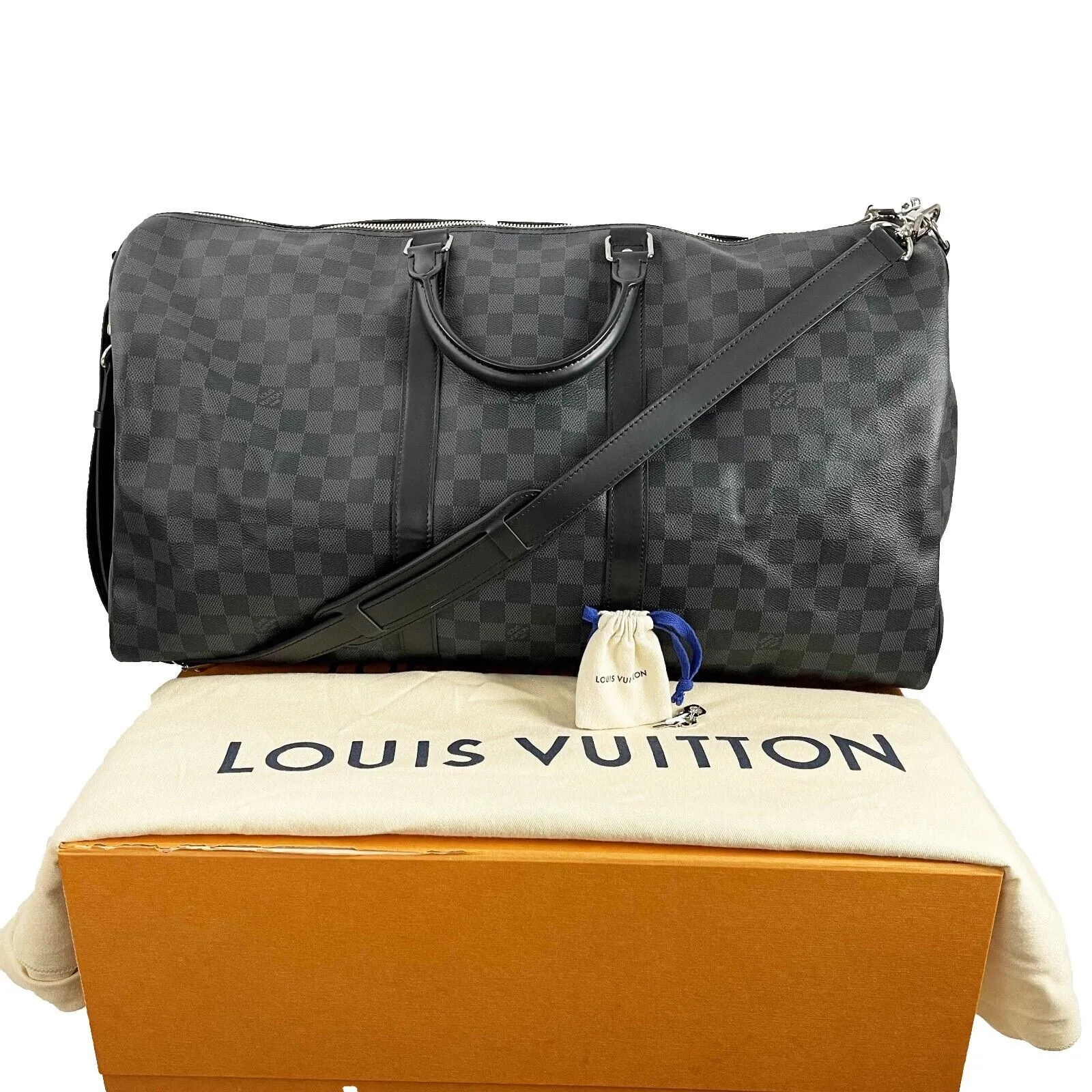 Louis Vuitton Keepall Bandoulire 55 Damier Graphite Black Excellent Duffle