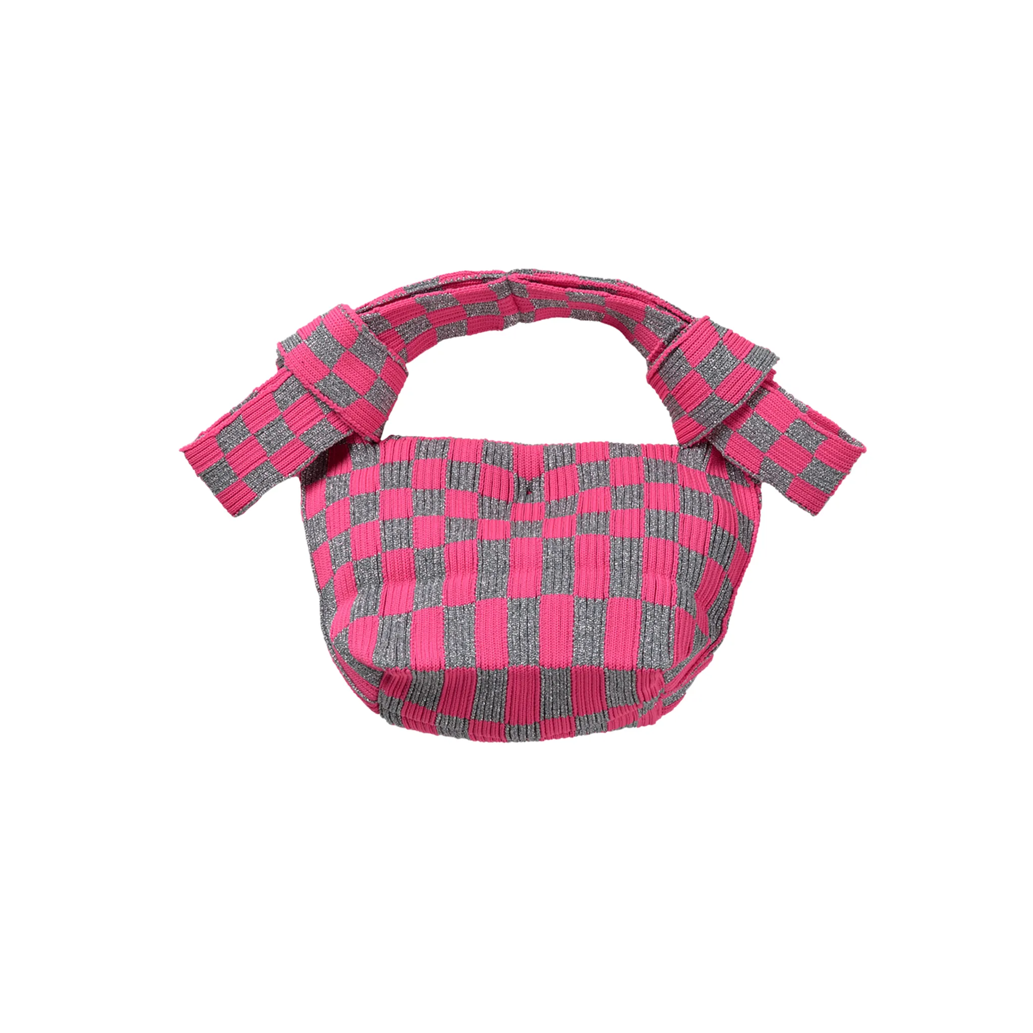 METALLIC ICHIMATSU OBI BAG / SILVER/NEON PINK