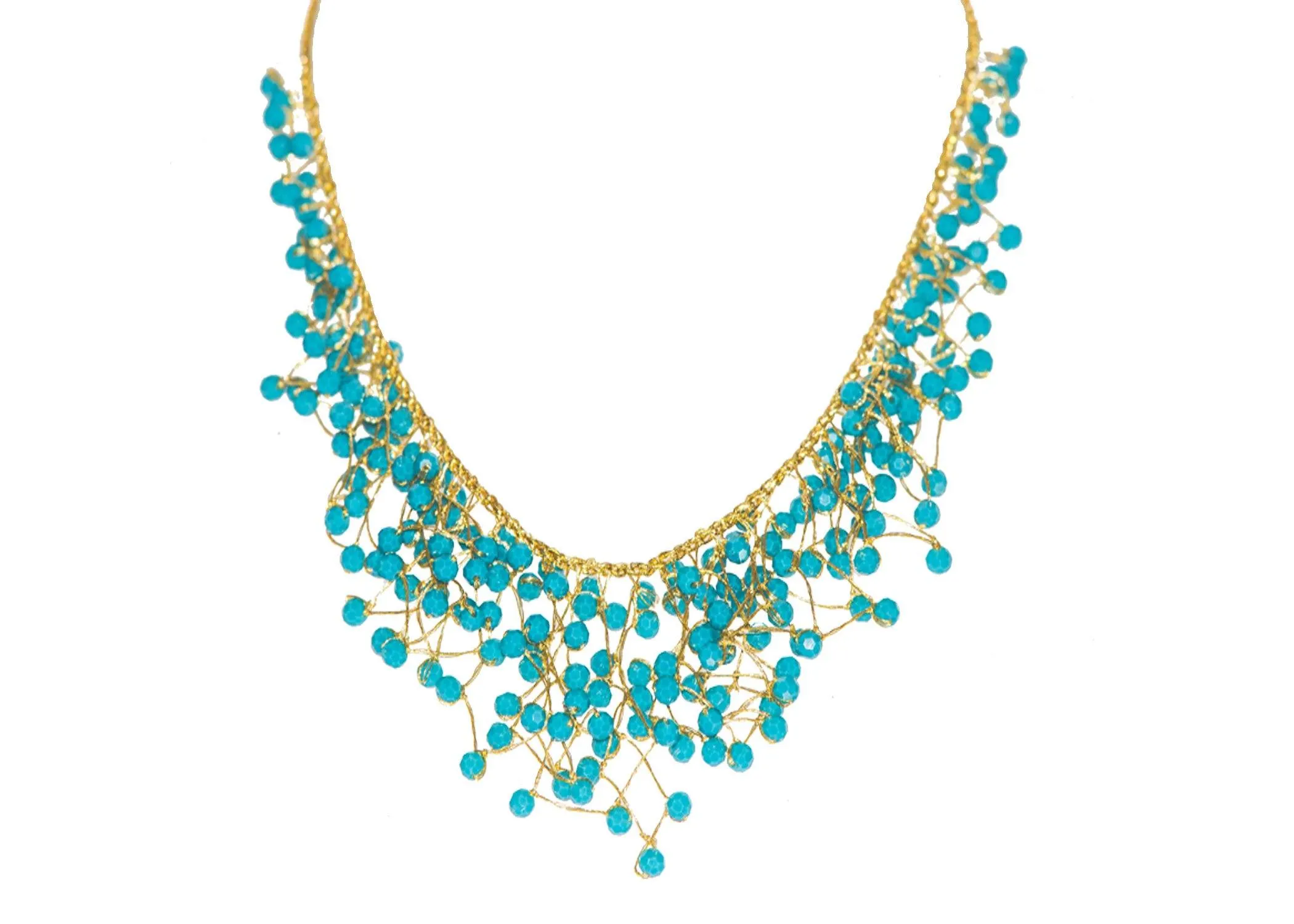 Necklace Metalic Yarn with Stone Crystal and Stone Bead