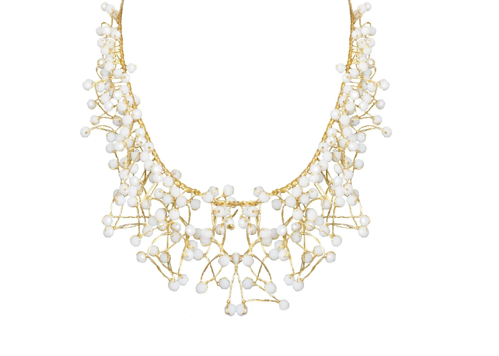 Necklace Metalic Yarn with Stone Crystal and Stone Bead