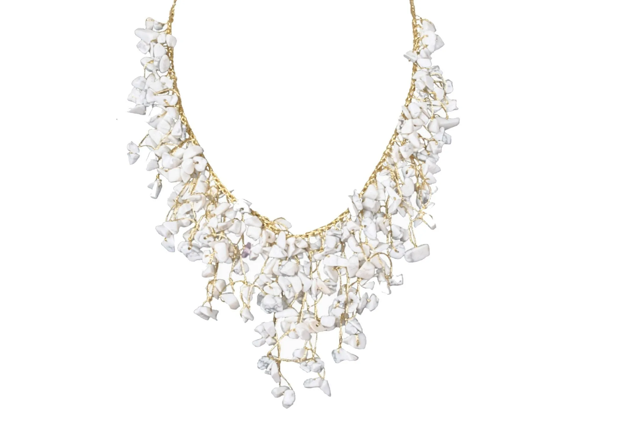 Necklace Metalic Yarn with Stone Crystal and Stone Bead