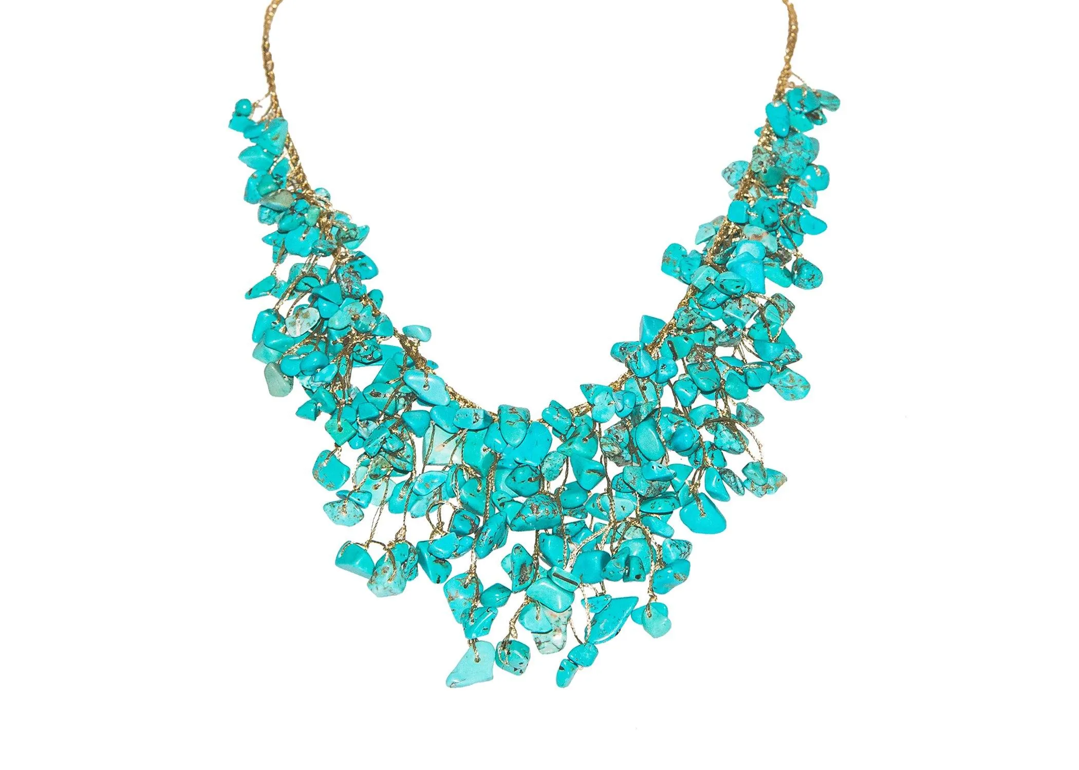 Necklace Metalic Yarn with Stone Crystal and Stone Bead