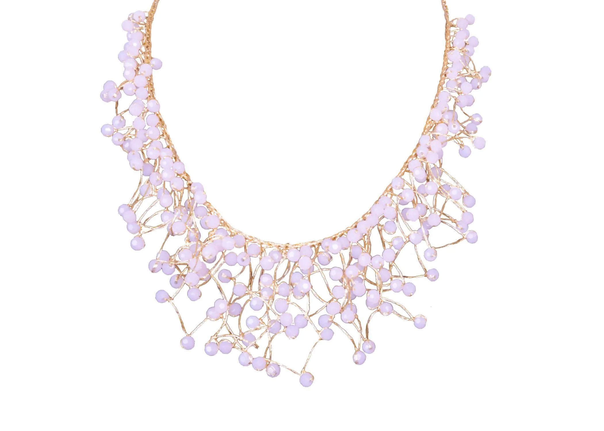 Necklace Metalic Yarn with Stone Crystal and Stone Bead